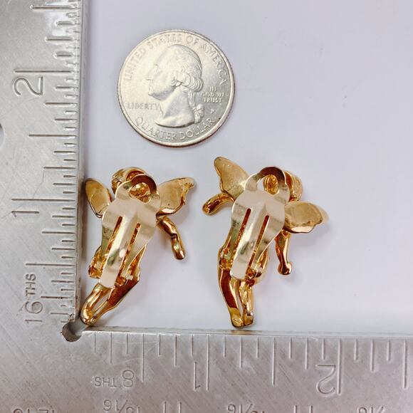VTG Two-Tone Cherub Angel Clip On Earrings Baroque Revival Figural Romantic - Picture 10 of 11